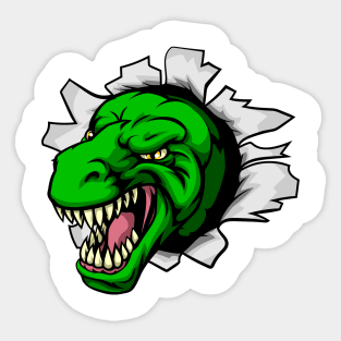 Cartoon Green Dinosaur Ripping Through Sticker
